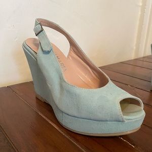 Light Blue Suede Wedge Sandal Heel Peep-Toe